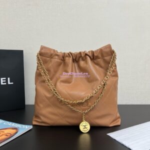 Replica Chanel 22 Handbag Shiny Grained Calfskin and Enamel Metal AS3260 AS3261 Camel 2