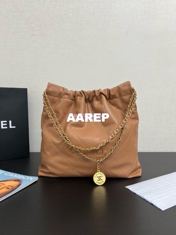 Replica Chanel 22 Handbag Shiny Grained Calfskin and Enamel Metal AS3260 AS3261 Camel 4