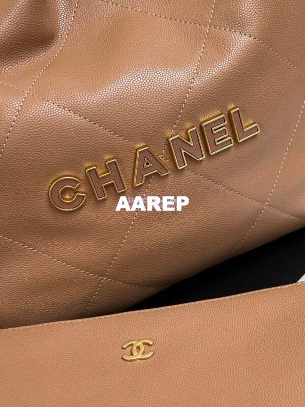 Replica Chanel 22 Handbag Shiny Grained Calfskin and Enamel Metal AS3260 AS3261 Camel 7