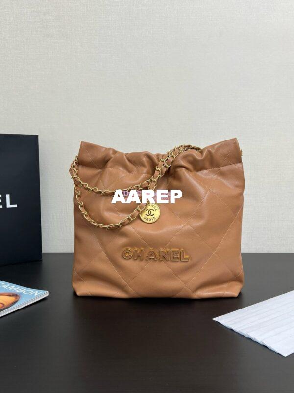 Replica Chanel 22 Handbag Shiny Grained Calfskin and Enamel Metal AS3260 AS3261 Camel 12