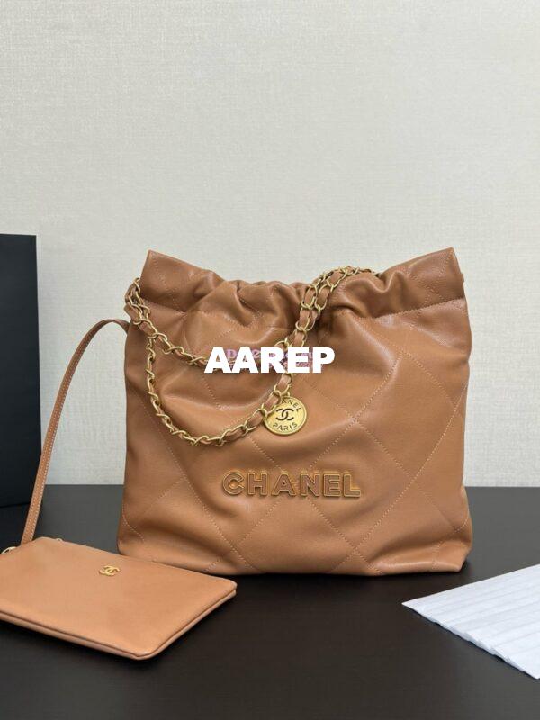 Replica Chanel 22 Handbag Shiny Grained Calfskin and Enamel Metal AS3260 AS3261 Camel 13