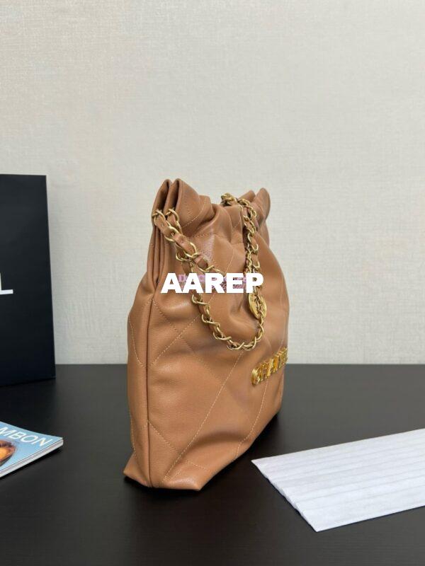 Replica Chanel 22 Handbag Shiny Grained Calfskin and Enamel Metal AS3260 AS3261 Camel 14