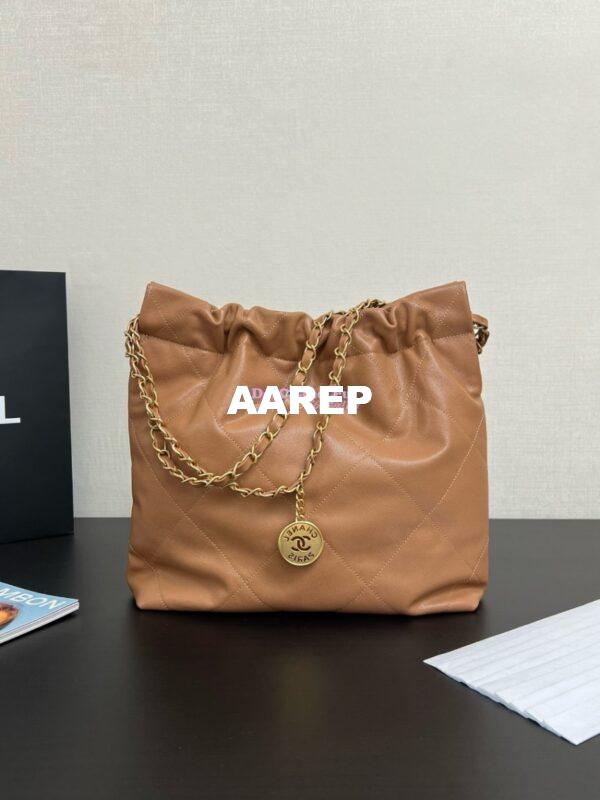 Replica Chanel 22 Handbag Shiny Grained Calfskin and Enamel Metal AS3260 AS3261 Camel 19