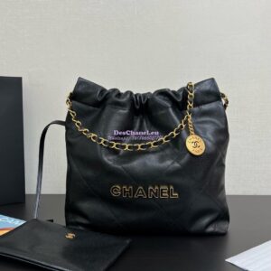 Replica Chanel 22 Handbag Shiny Grained Calfskin and Enamel Metal AS3260 AS3261 Black
