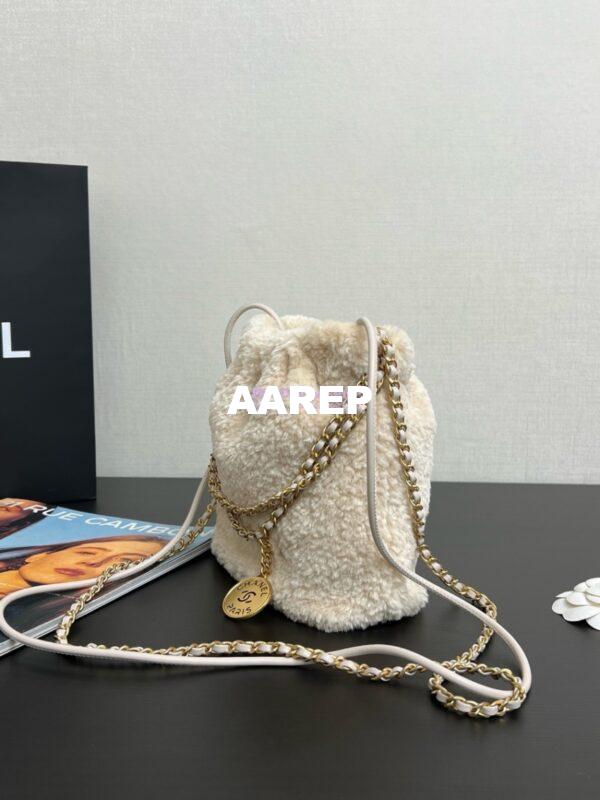 Replica Chanel Mini 22 Handbag Shearling Lambskin & Gold Metal AS3980 Ecru 3