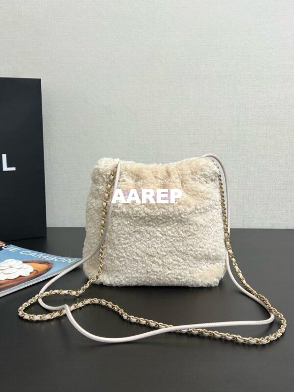 Replica Chanel Mini 22 Handbag Shearling Lambskin & Gold Metal AS3980 Ecru 7