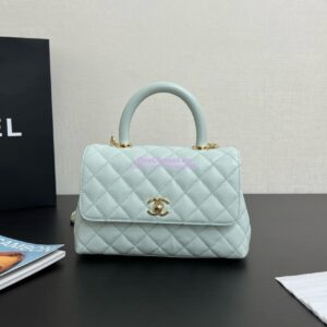 Replica Chanel Coco Handle Bag in Caviar with Edge Stitching 92990 92991 in Light Gold Hardware Light Blue 2