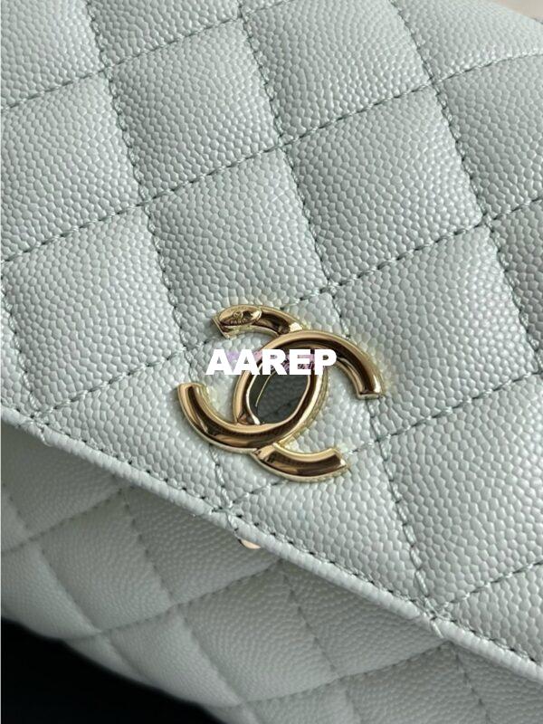 Replica Chanel Coco Handle Bag in Caviar with Edge Stitching 92990 92991 in Light Gold Hardware Light Blue 3