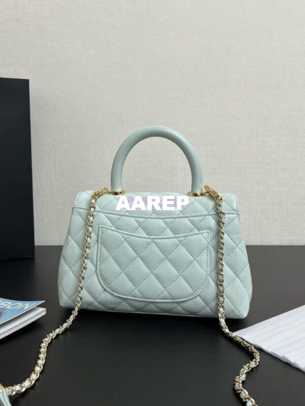 Replica Chanel Coco Handle Bag in Caviar with Edge Stitching 92990 92991 in Light Gold Hardware Light Blue 4