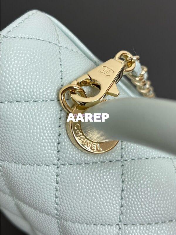 Replica Chanel Coco Handle Bag in Caviar with Edge Stitching 92990 92991 in Light Gold Hardware Light Blue 5