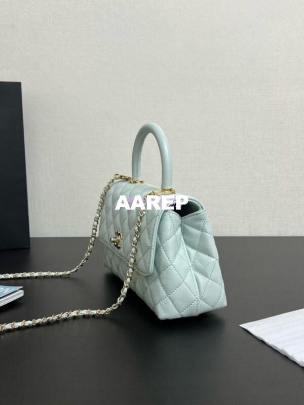 Replica Chanel Coco Handle Bag in Caviar with Edge Stitching 92990 92991 in Light Gold Hardware Light Blue 6