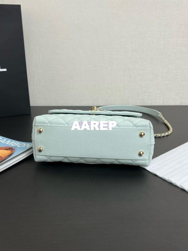 Replica Chanel Coco Handle Bag in Caviar with Edge Stitching 92990 92991 in Light Gold Hardware Light Blue 9
