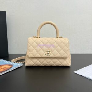 Replica Chanel Coco Handle Bag in Caviar with Edge Stitching 92990 92991 in Light Gold Hardware Light Beige 2