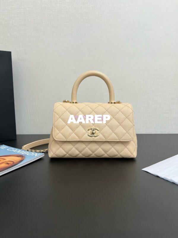 Replica Chanel Coco Handle Bag in Caviar with Edge Stitching 92990 92991 in Light Gold Hardware Light Beige 2
