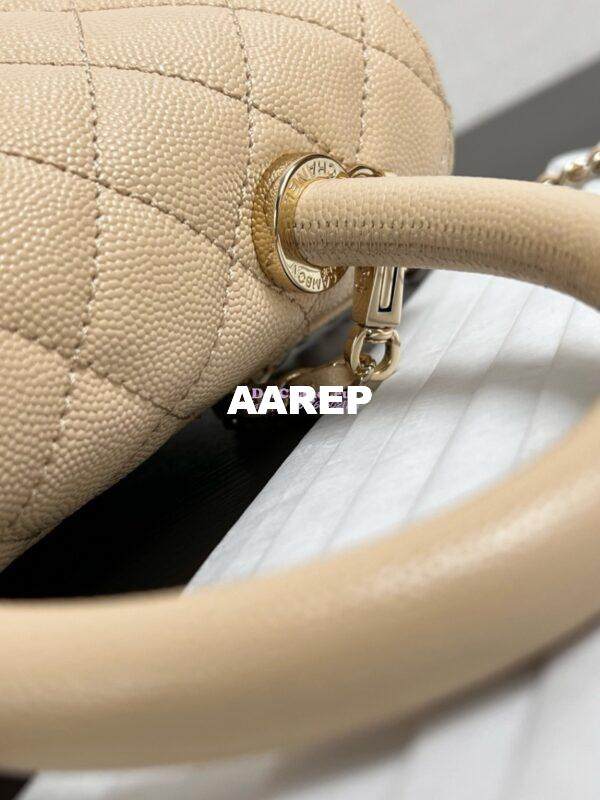Replica Chanel Coco Handle Bag in Caviar with Edge Stitching 92990 92991 in Light Gold Hardware Light Beige 3