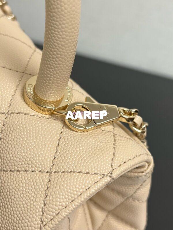 Replica Chanel Coco Handle Bag in Caviar with Edge Stitching 92990 92991 in Light Gold Hardware Light Beige 6