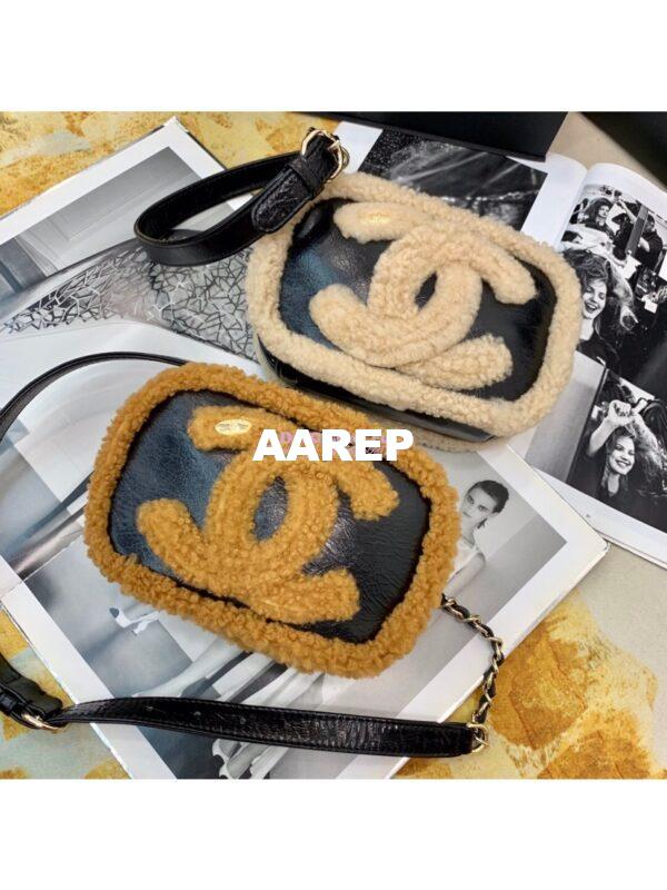 Replica Chanel CC Crumpled Shearling Waist Bag AS0406 Beige 3