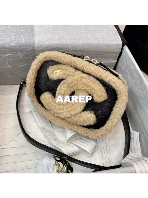 Replica Chanel CC Crumpled Shearling Waist Bag AS0406 Beige 4