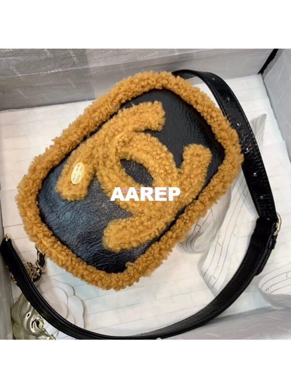 Replica Chanel CC Crumpled Shearling Waist Bag AS0406 Brown 3