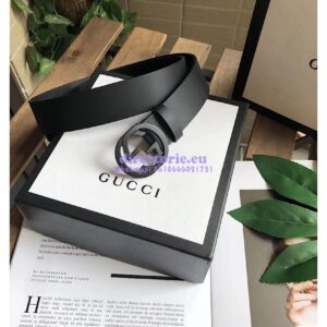 Replica Gucci Leather belt with interlocking G 368186 Black Hardware