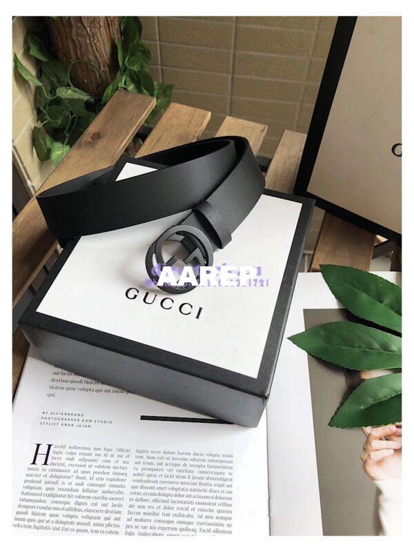 Replica Gucci Leather belt with interlocking G 368186 Black Hardware 3
