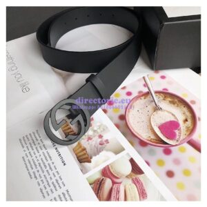 Replica Gucci Leather belt with interlocking G 368186 Black Hardware 2