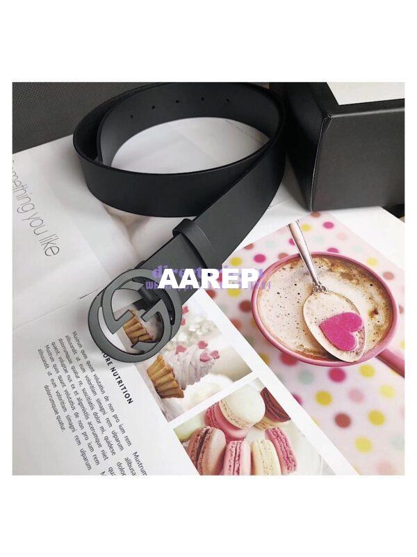 Replica Gucci Leather belt with interlocking G 368186 Black Hardware 4