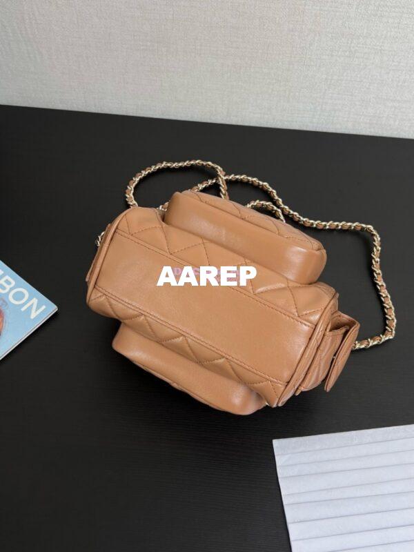 Replica Chanel 24P Small Camera Case Shiny Crumpled Lambskin AS5220 Dark Beige 6