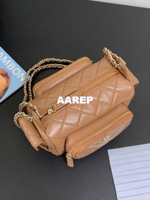 Replica Chanel 24P Small Camera Case Shiny Crumpled Lambskin AS5220 Dark Beige 7