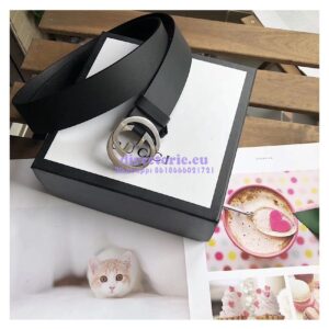 Replica Gucci Leather belt with interlocking G 368186