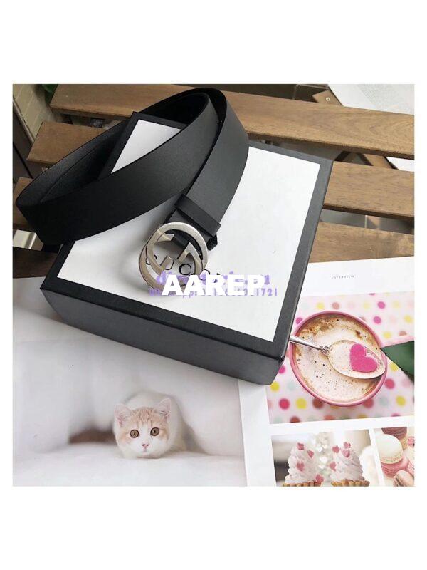 Replica Gucci Leather belt with interlocking G 368186