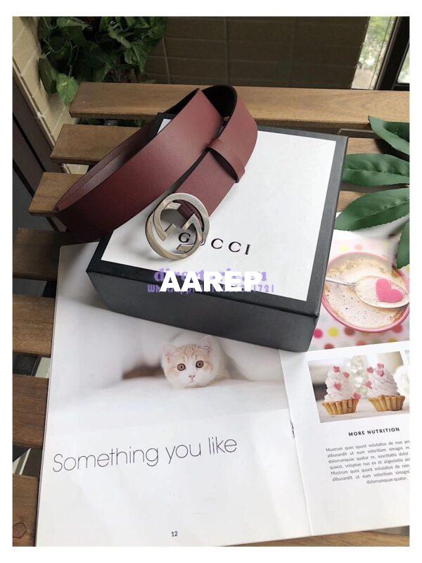 Replica Gucci Leather belt with interlocking G 368186 6