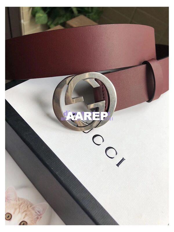 Replica Gucci Leather belt with interlocking G 368186 7