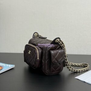 Replica Chanel 24P Small Camera Case Shiny Crumpled Lambskin AS5220 Dark Brown 2
