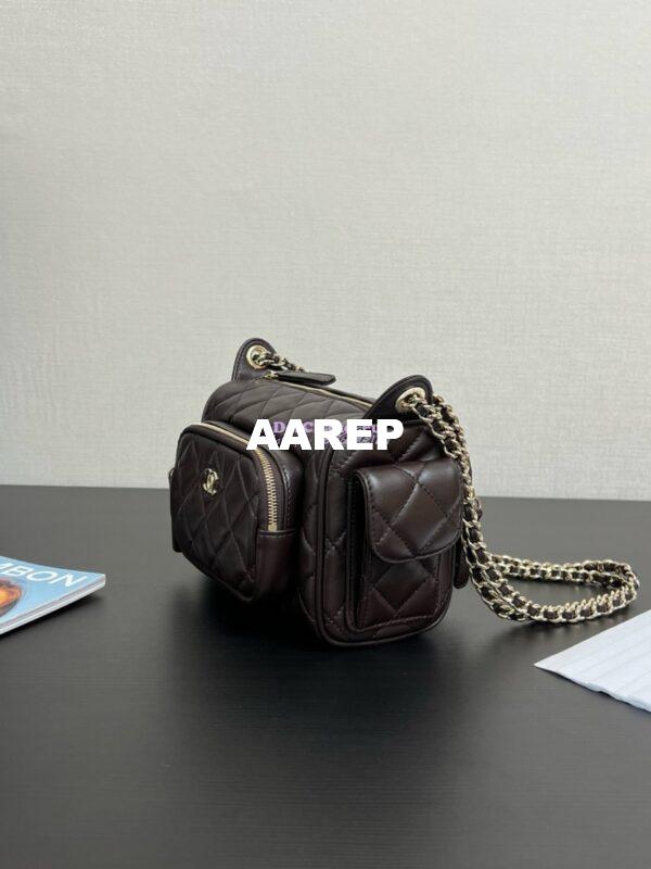 Replica Chanel 24P Small Camera Case Shiny Crumpled Lambskin AS5220 Dark Brown 4