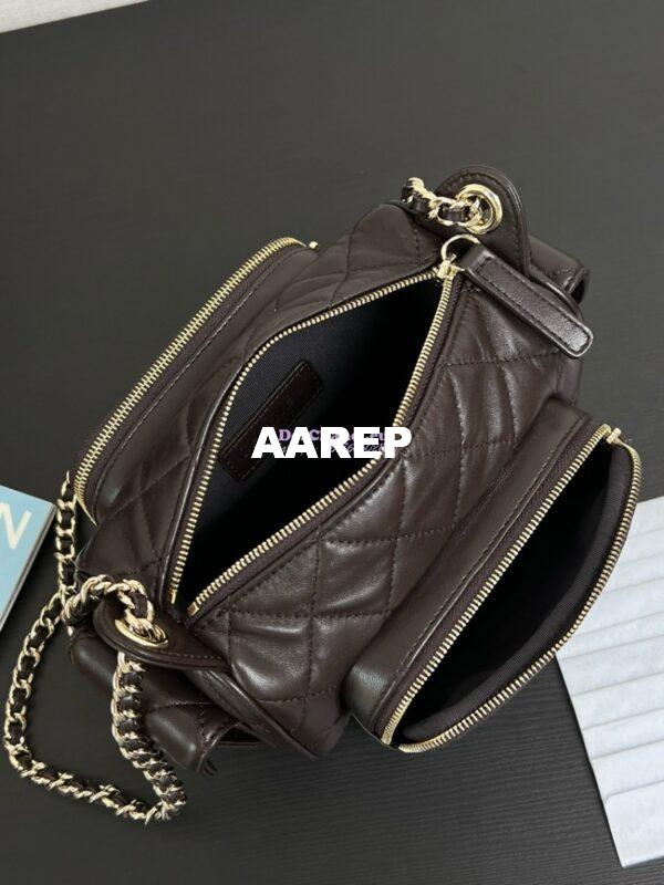 Replica Chanel 24P Small Camera Case Shiny Crumpled Lambskin AS5220 Dark Brown 5