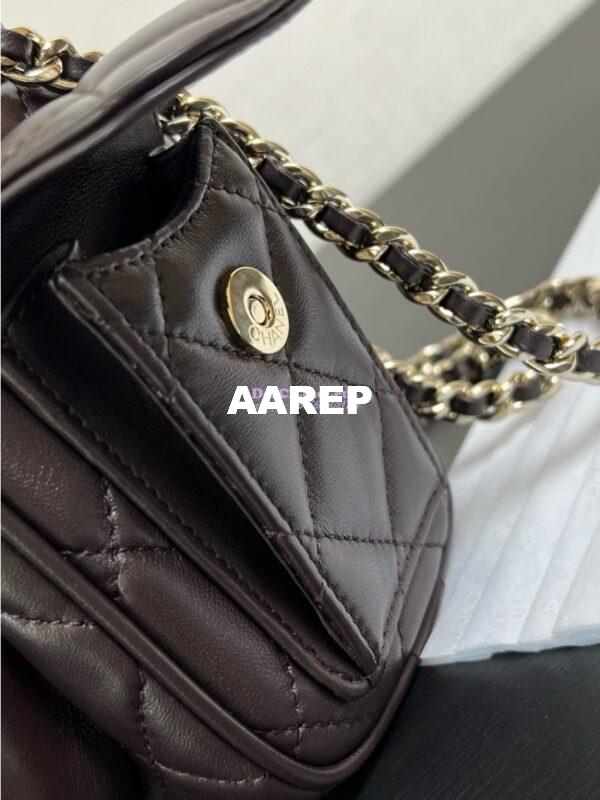 Replica Chanel 24P Small Camera Case Shiny Crumpled Lambskin AS5220 Dark Brown 9