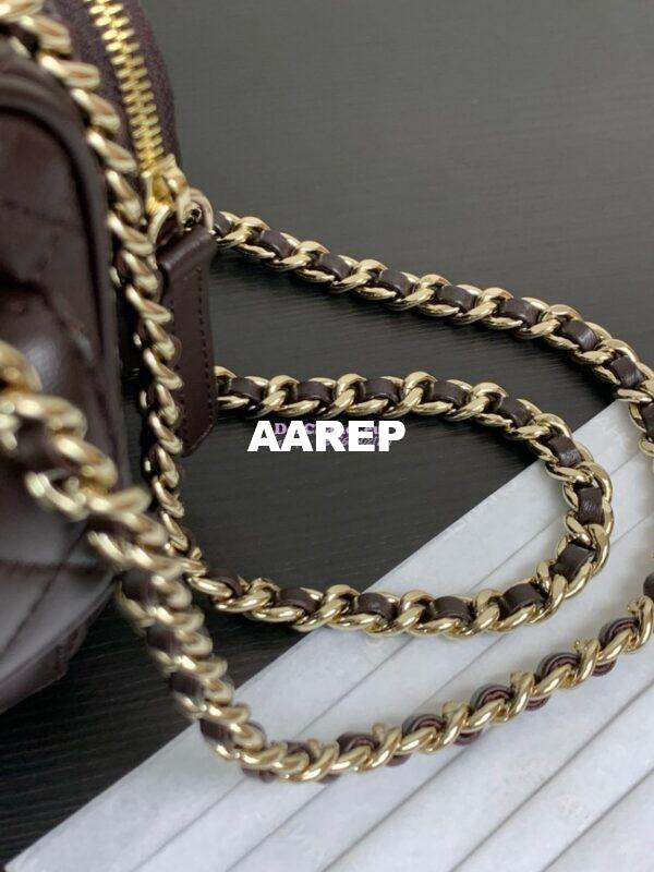 Replica Chanel 24P Small Camera Case Shiny Crumpled Lambskin AS5220 Dark Brown 10