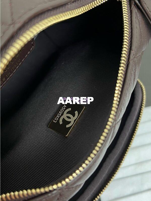 Replica Chanel 24P Small Camera Case Shiny Crumpled Lambskin AS5220 Dark Brown 11