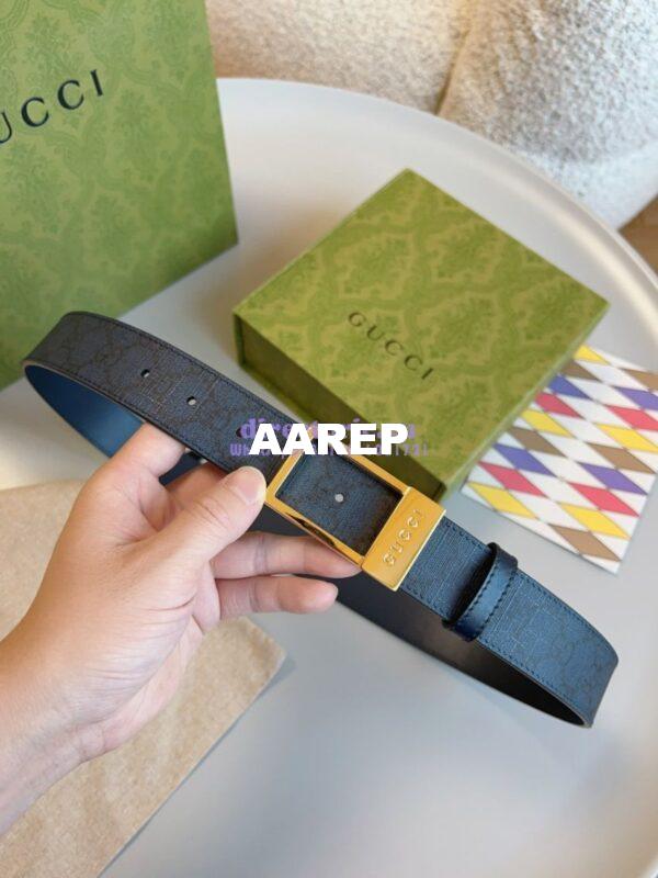 Replica Gucci GG Supreme 35mm Canvas Belt with Rectangular Buckle 722370 4