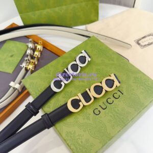 Replica Gucci Logo Buckle Thin Belt Leather 751600 2