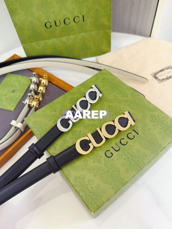 Replica Gucci Logo Buckle Thin Belt Leather 751600 4