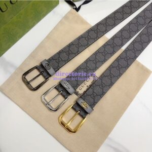 Replica Gucci Belt With Square Buckle And Interlocking G 673921 Grey and Grey GG Supreme