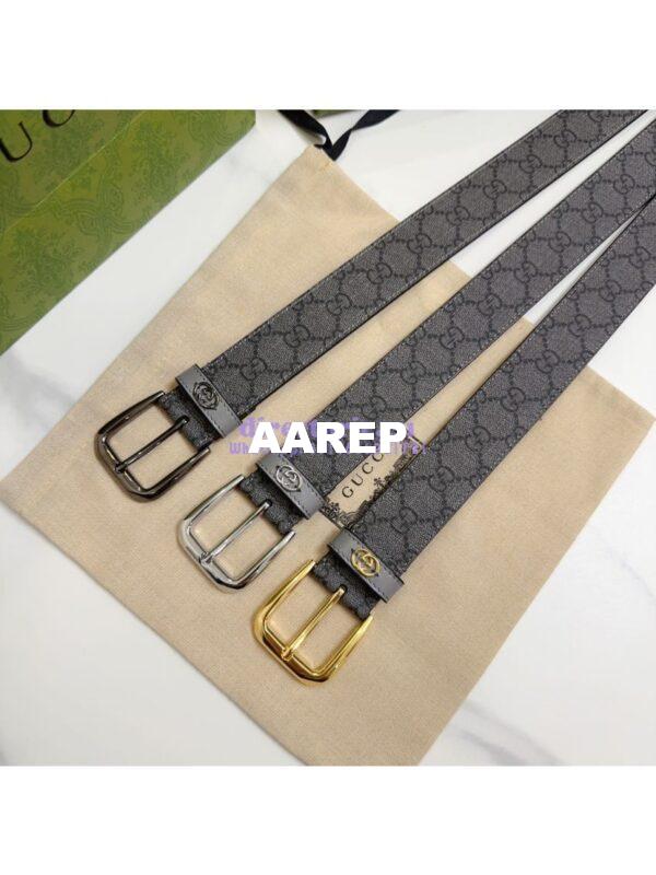 Replica Gucci Belt With Square Buckle And Interlocking G 673921 Grey and Grey GG Supreme
