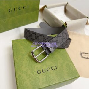 Replica Gucci Belt With Square Buckle And Interlocking G 673921 Grey and Grey GG Supreme 2