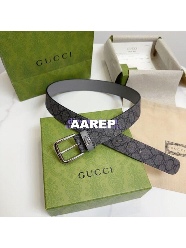 Replica Gucci Belt With Square Buckle And Interlocking G 673921 Grey and Grey GG Supreme 3