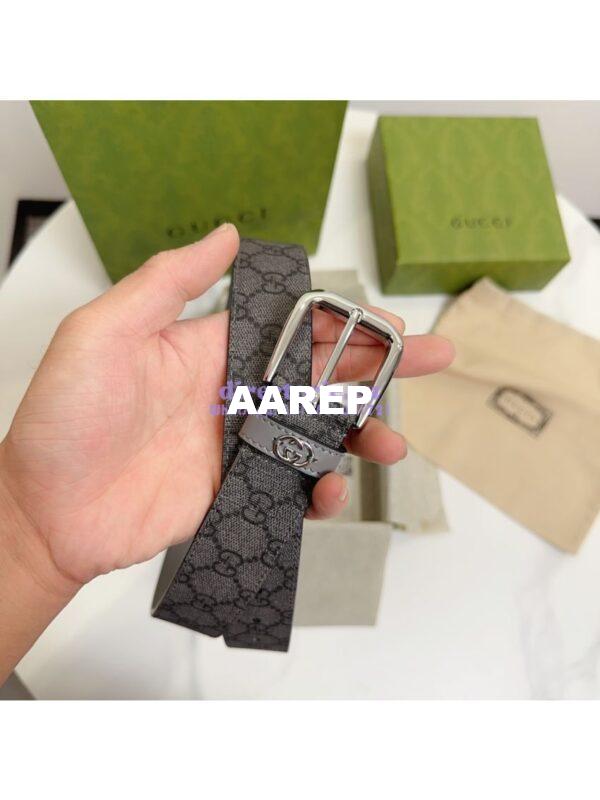 Replica Gucci Belt With Square Buckle And Interlocking G 673921 Grey and Grey GG Supreme 4
