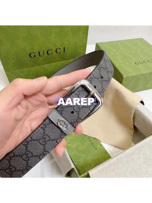 Replica Gucci Belt With Square Buckle And Interlocking G 673921 Grey and Grey GG Supreme 5