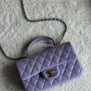 Replica Chanel Mini Flap Bag With Top Handle AS2431 in Lambskin Lilac with Light Gold Hardware