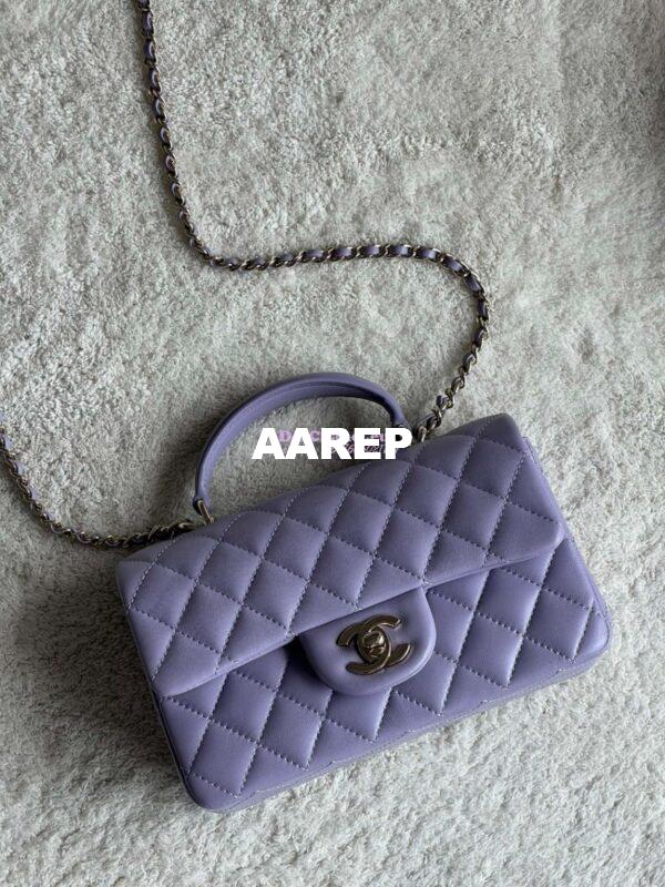 Replica Chanel Mini Flap Bag With Top Handle AS2431 in Lambskin Lilac with Light Gold Hardware 3